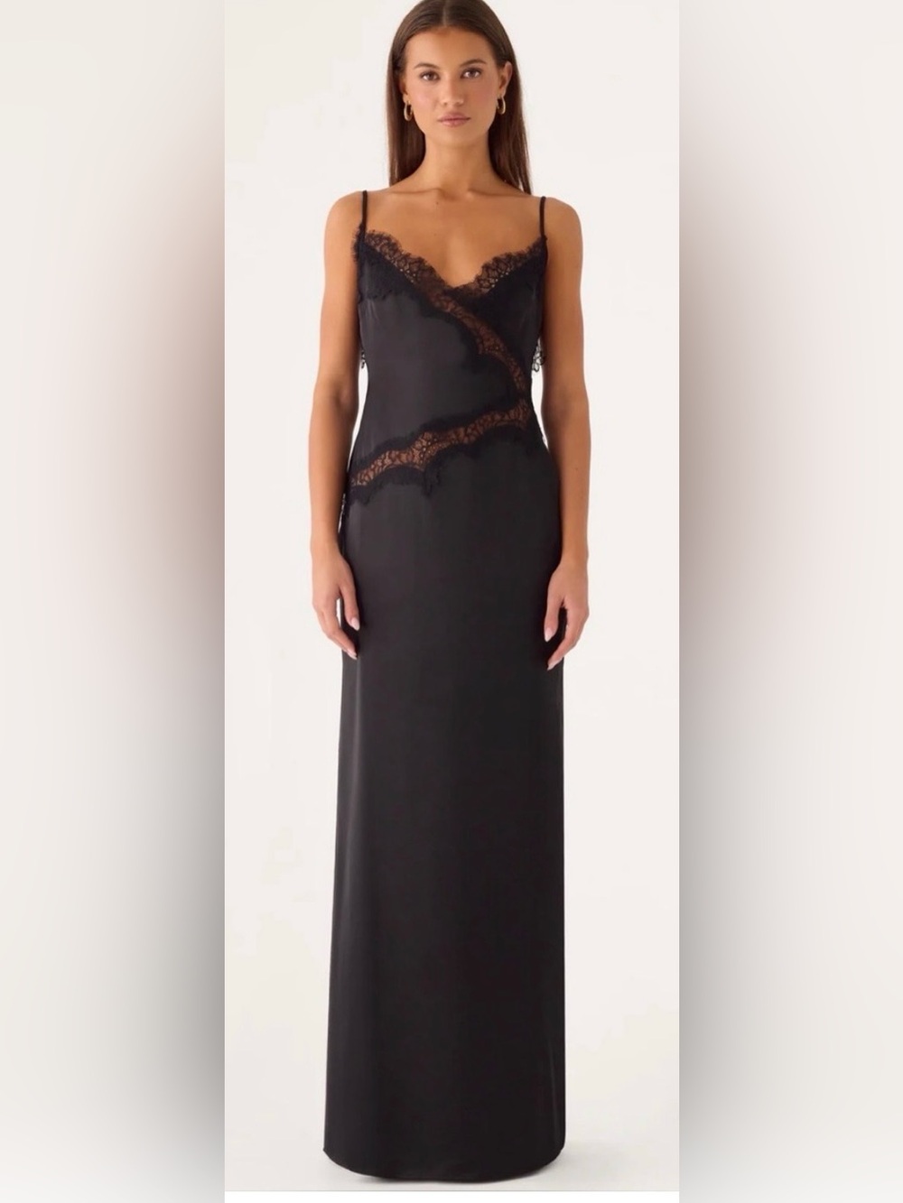 Peppermayo Black Lace-Trim Satin Slip Dress